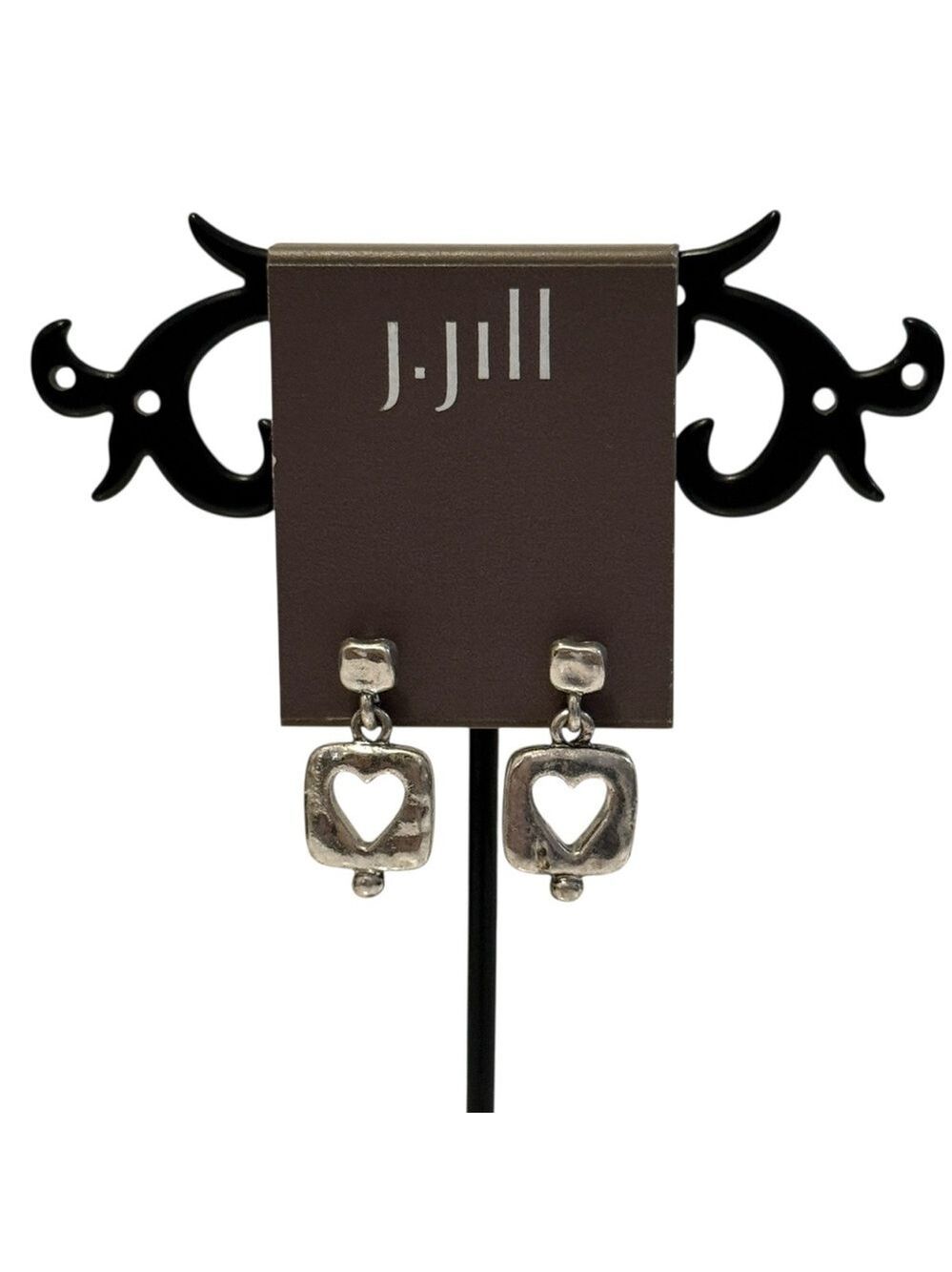 J.JILL Small Silver Heart Dainty Drop Earrings | NWT